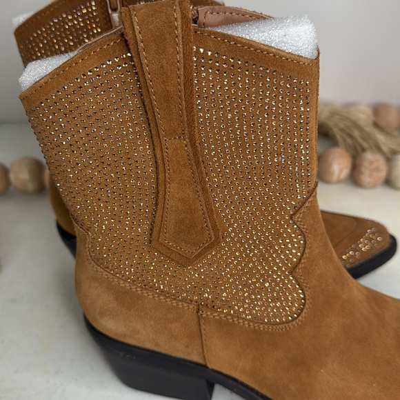 POELMAN Camel Suede Embellished Western Booties Sz Euro/38-7.5 - Picture 9 of 14